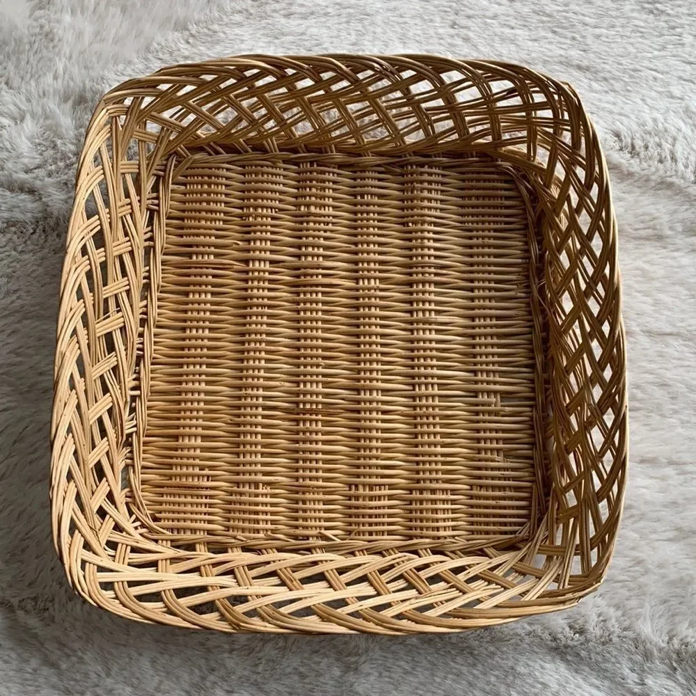 Vintage Basket Square Plate Wall Decor Natural boho woven Rattan‎